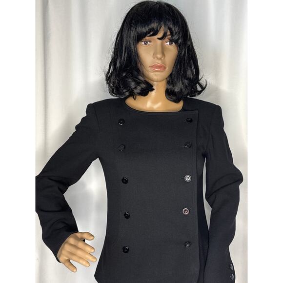 Vtg Albert Nipon pure wool black double breasted military style blazer Small - Picture 2 of 14